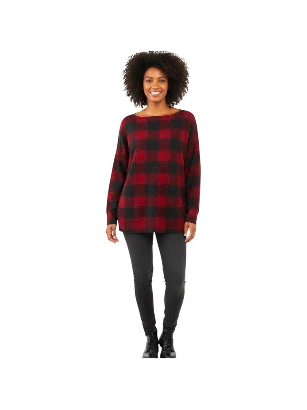 Maurices Buffalo Check Boatneck Sweater Top – Size XXL – Red and Black Plaid